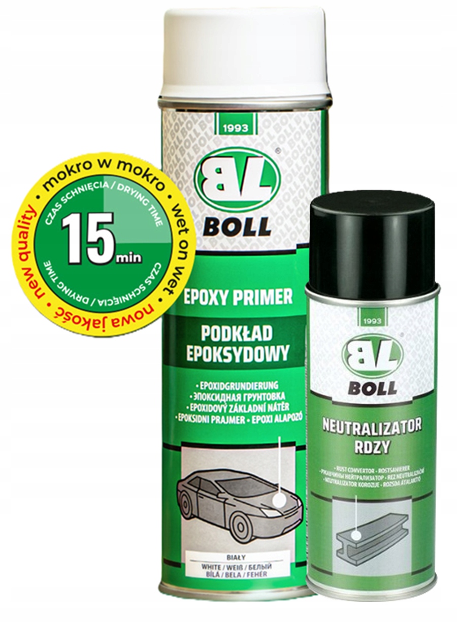 Podkład epoksydowy 500ml biały +neutralizator rdzy spray 400ml Boll