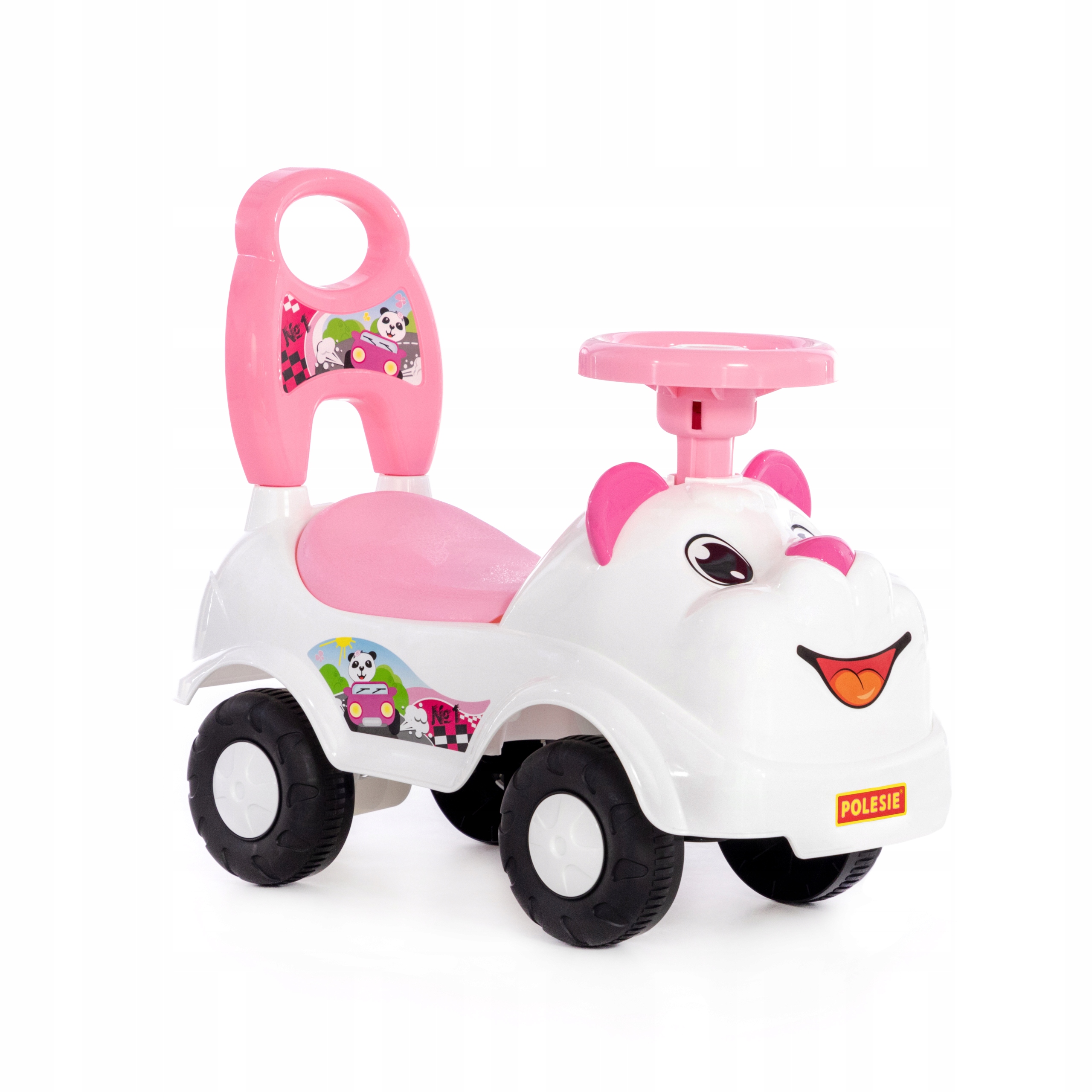 Jeździk Dla Dzieci Autko Pchacz Mila Biało Różowy Miś