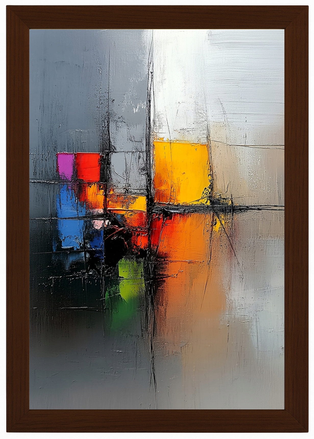 Plakát Rámeček Dřevo Abstrakce Barevné Čtverce Modern Art 3D 40x60
