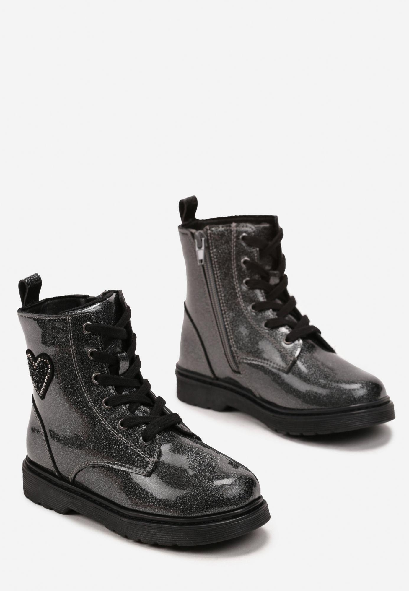 Born2Be Srebrne Botki 30 Zima Lakierowana ekoskóra