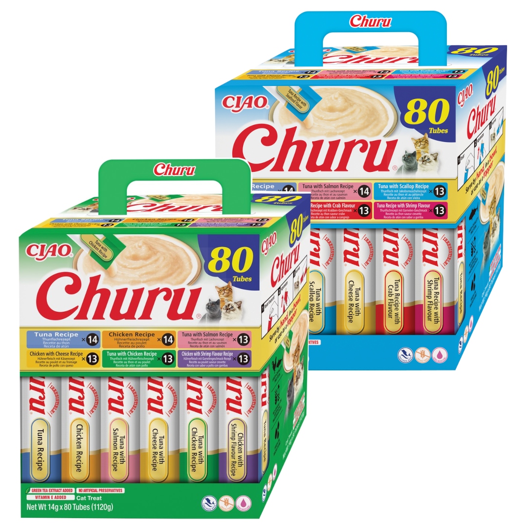 Levně Inaba Cat Churu 160x14g Krémová Pamlsek Pro Kočky Mix Tuňák a Kuře