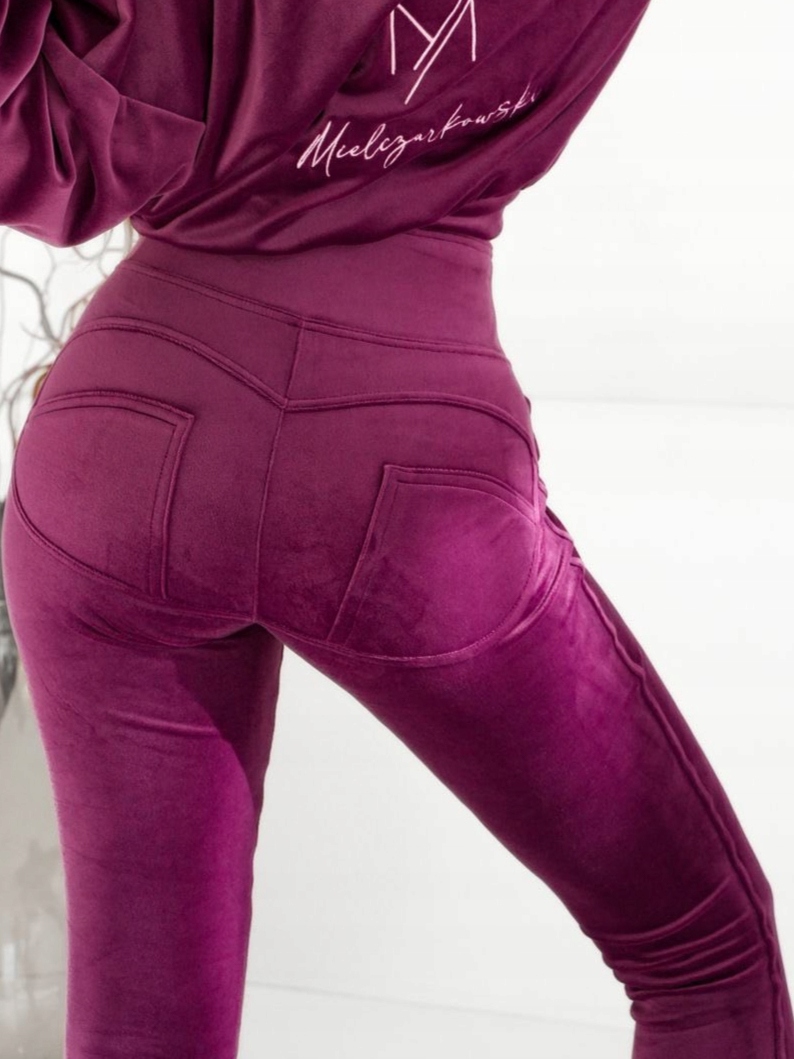 By Mielczarkowski prémiové velurové legíny Push-Up, pohodlné, Burgund XL