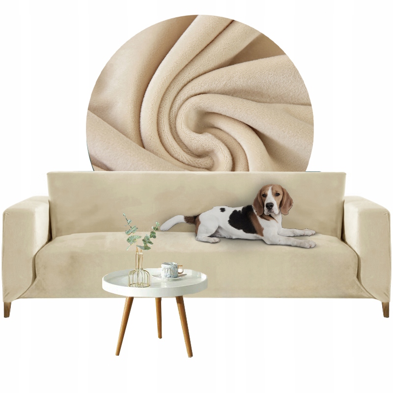 Potah Na Pohovku rohový 4 os 235-300 cm Krémový velur