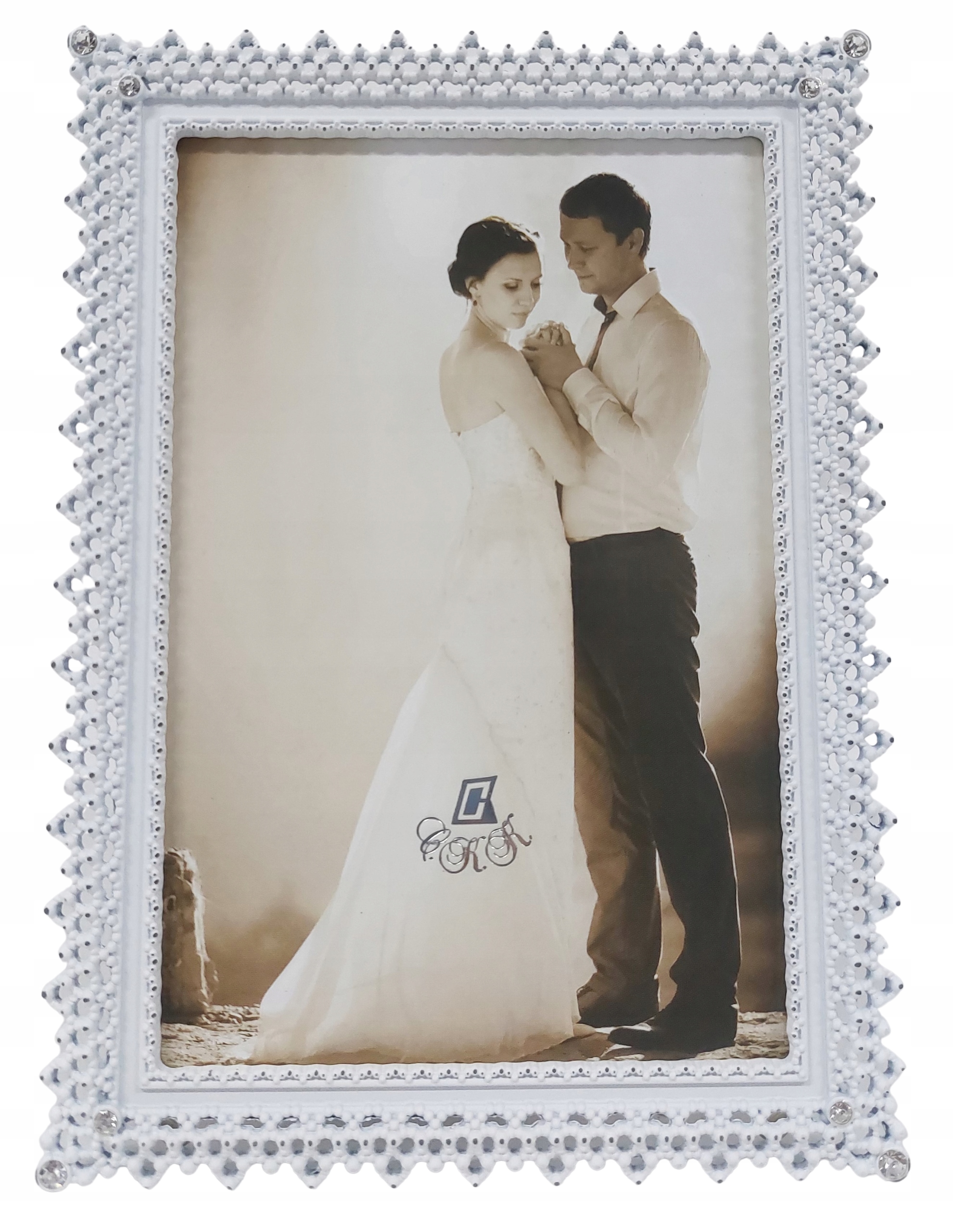 

Ramka 10x15 glamour biała z kryształkami