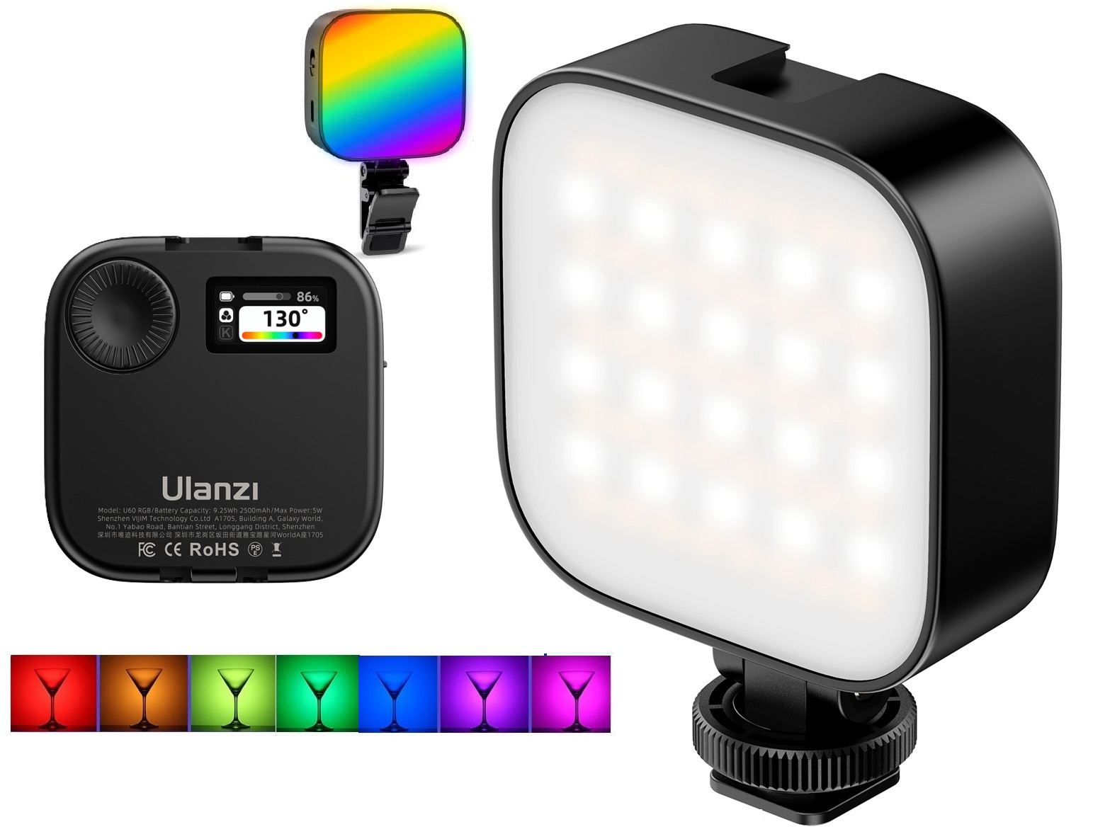 Led lampa Ulanzi U60 Rgb na Magens Klips 1/4'' Iso pro telefon, fotoaparát, kamera