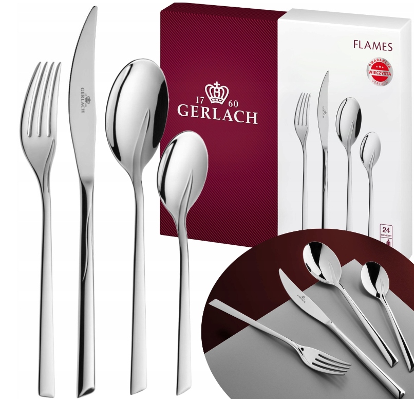 KOMPLET 48 SZTUĆCÓW POŁYSK 12 OSÓB ZESTAW GERLACH Flames