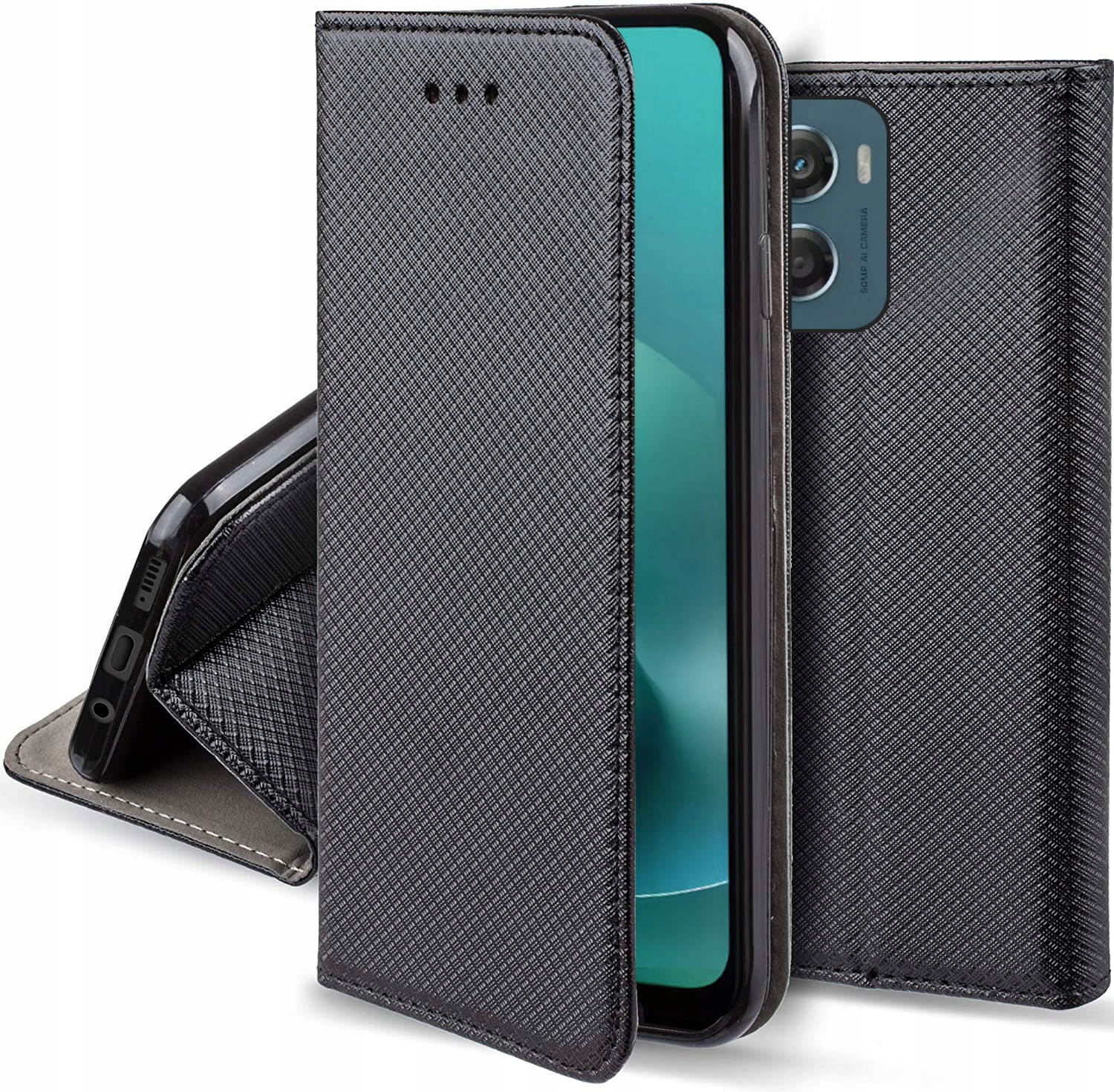 Etui do Motorola Moto G06 G06 Power Magnet Smart (Czarne) Kabura Szkło