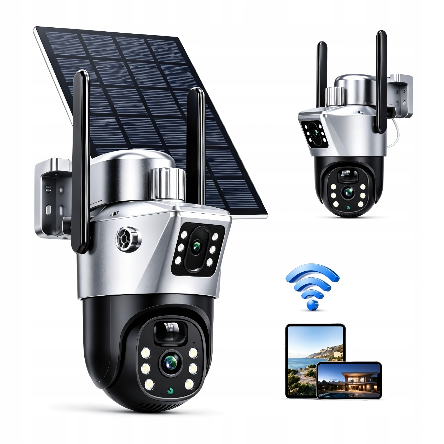 Venkovní solární kamera 4K Hd Dva objektivy Karta WiFi 8MP