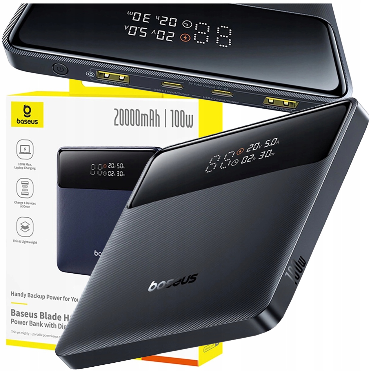 Baseus Výkonná Power Banka 20000 mAh 100W Rýchle Nabíjanie Usb-c Usb-a