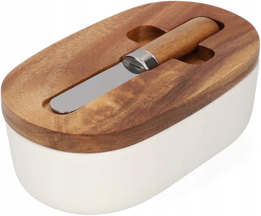 Maselniczka z Nożem do Masła, HOMLA, Porcelanowa, Biała, 9 x 16 cm