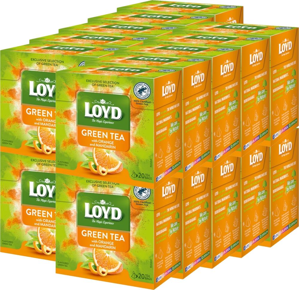 Herbata zielona smakowa w piramidkach Loyd pomarańcza/mandarynka 20szt x20