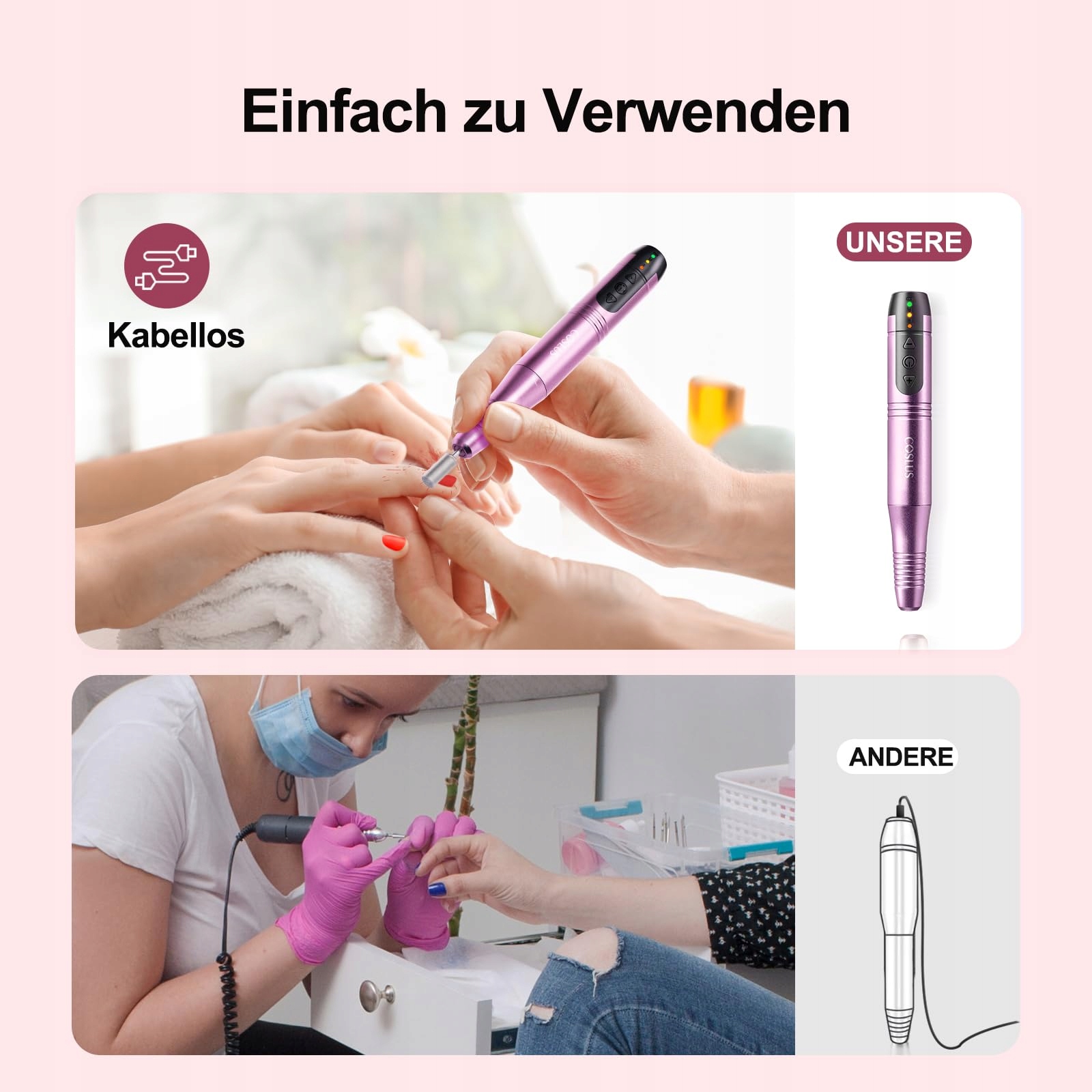 COSLUS Bezprzewodowy Zestaw Do Manicure Pedicure 11w1 Frezarka Do Paznokci — miniatura 2
