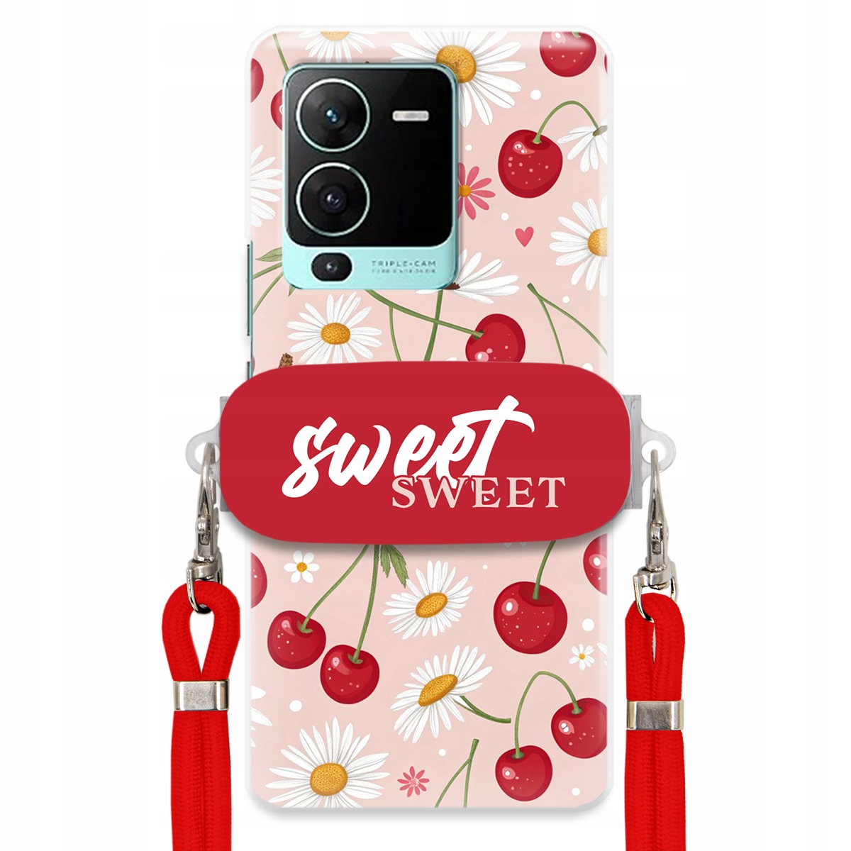 Puzdro pre Vivo S15 Pro 5G Červené vodítko Crossbody držiak Sweet Kvet čerešne