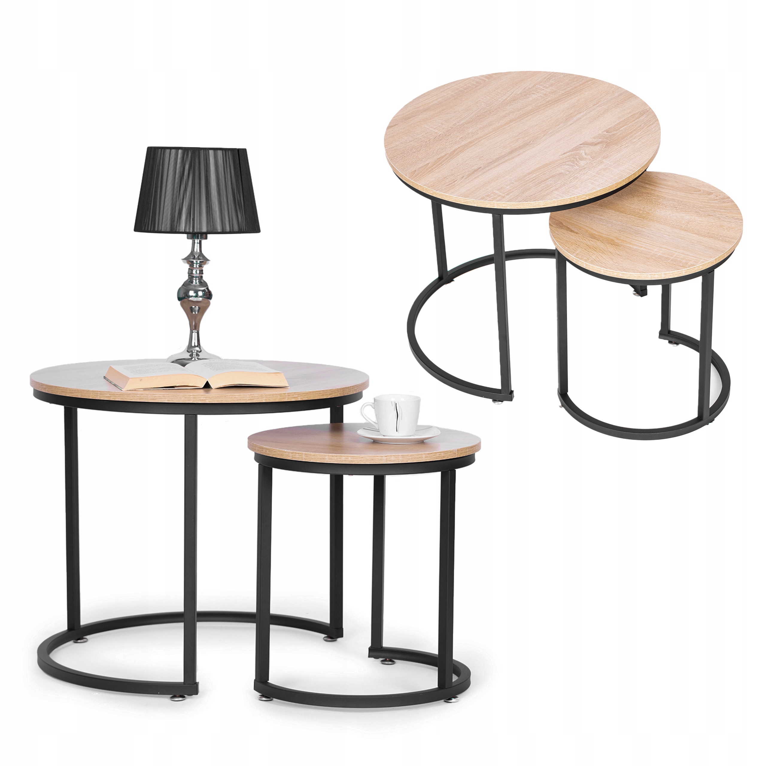 Sada konferenčních stolků 2 ks, kulatý loftový design ModernHome