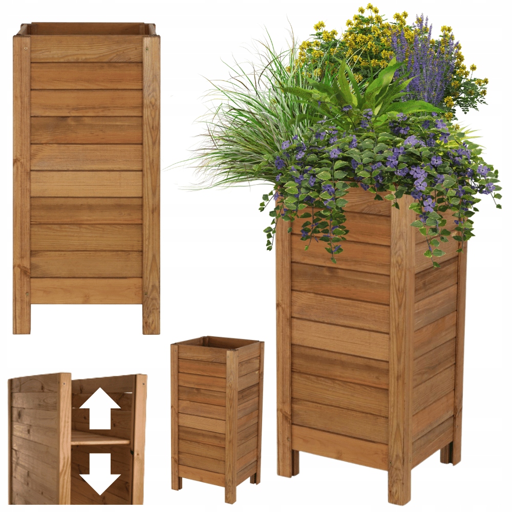 Donica drewniana doniczka Wysoka ziołownik Regulowane Dno 72,5x34x30cm Eko