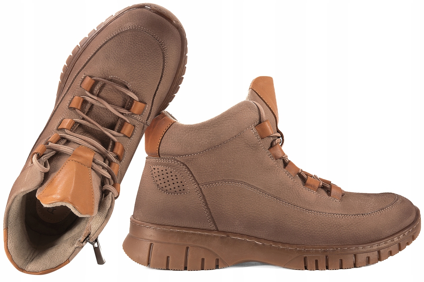 Ravini 25604 Kožené Boty Dámské Kotníkové Boty Kožené Traperky Nubuk béžová 4