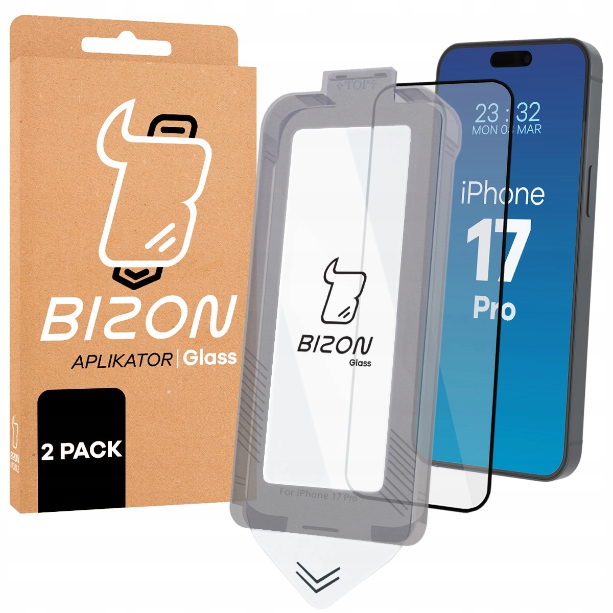 Bizon z ramką do łatwej aplikacji Glass Aplikator do iPhone 17 Pro 2szt
