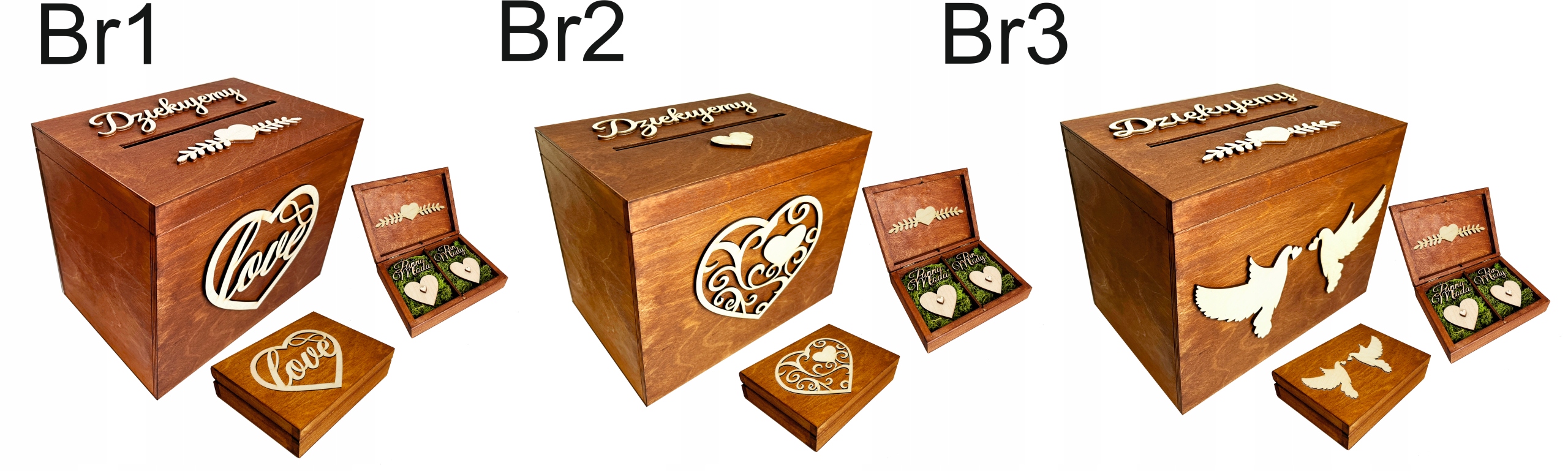 Drewniana skrzynka na koperty i obrączki zestaw komplet ślubny duży wesele Kolor dominujący biały