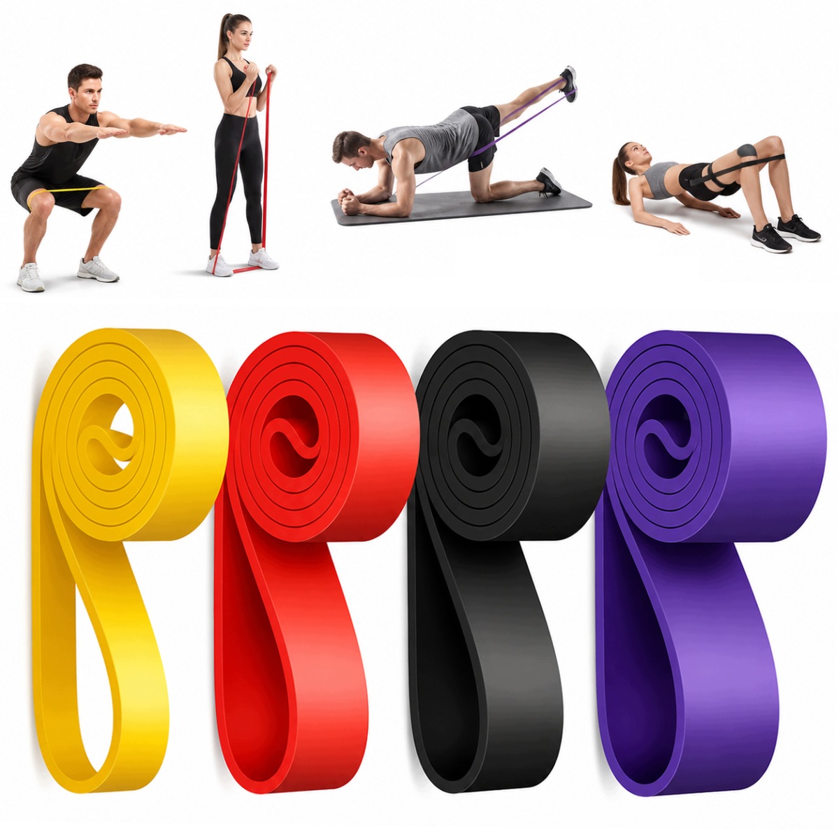 Zestaw 4 Gum Do Ćwiczeń Fitness Taśmy Oporowe Mocne Do Treningu