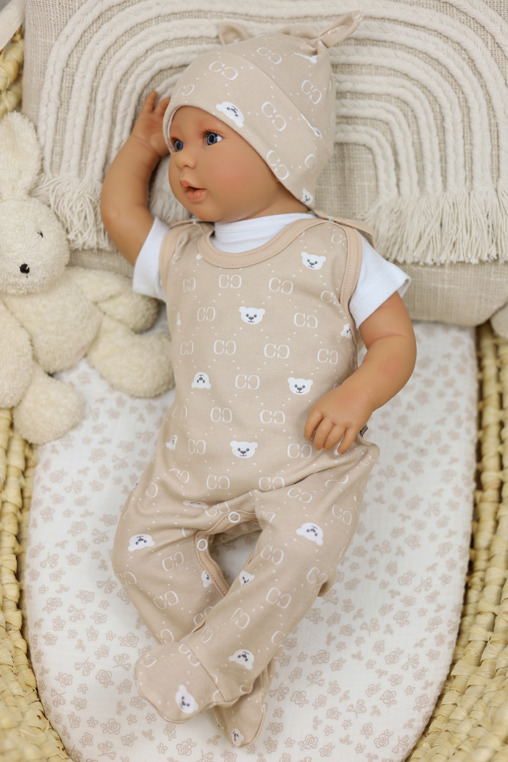 ŚPIOCHY NIEMOWLĘCE ŚPIOSZKI BAWEŁNIANE ROZPINANE r.68 BEIGE BABY BEAR /50/ Rozmiar (new) 68 (63 - 68 cm)