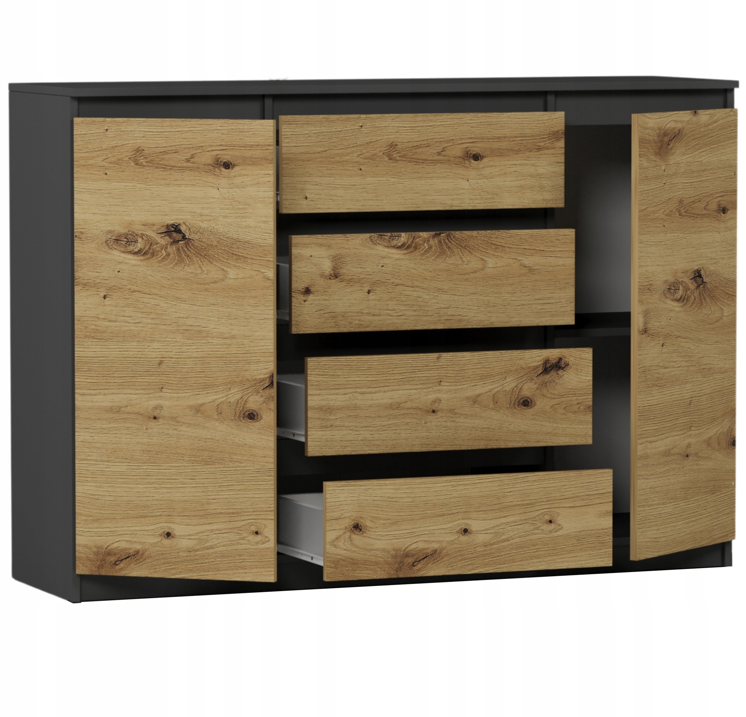 Modna KOMODA 160 SZAFKA 4 SZ. 3 PÓŁKI R-160-S4 ANTRACYT MIX ARTISAN