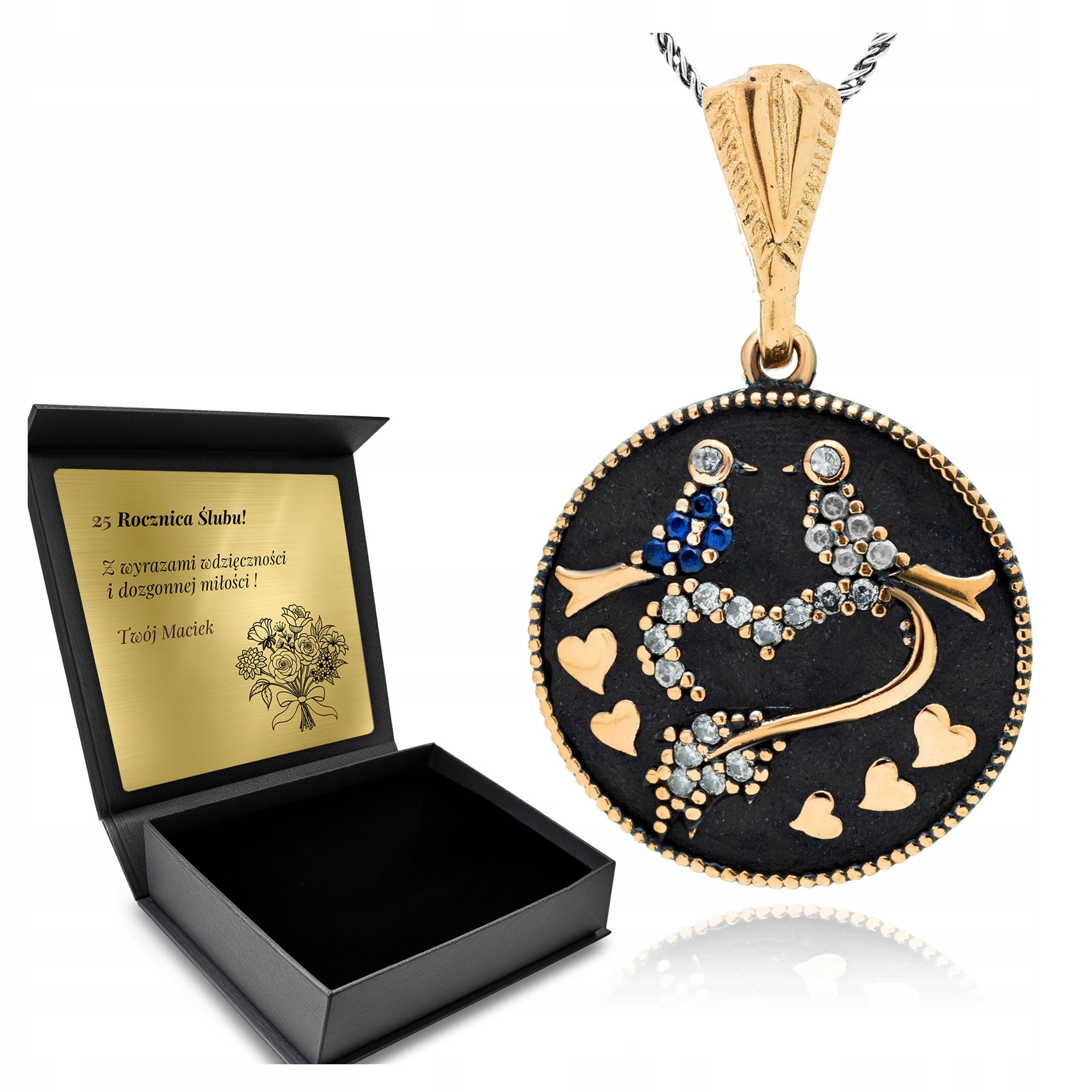 Stříbrný Náhrdelník 925 Zirkony Šperky Lásky pro ženy Gravírování Bonus