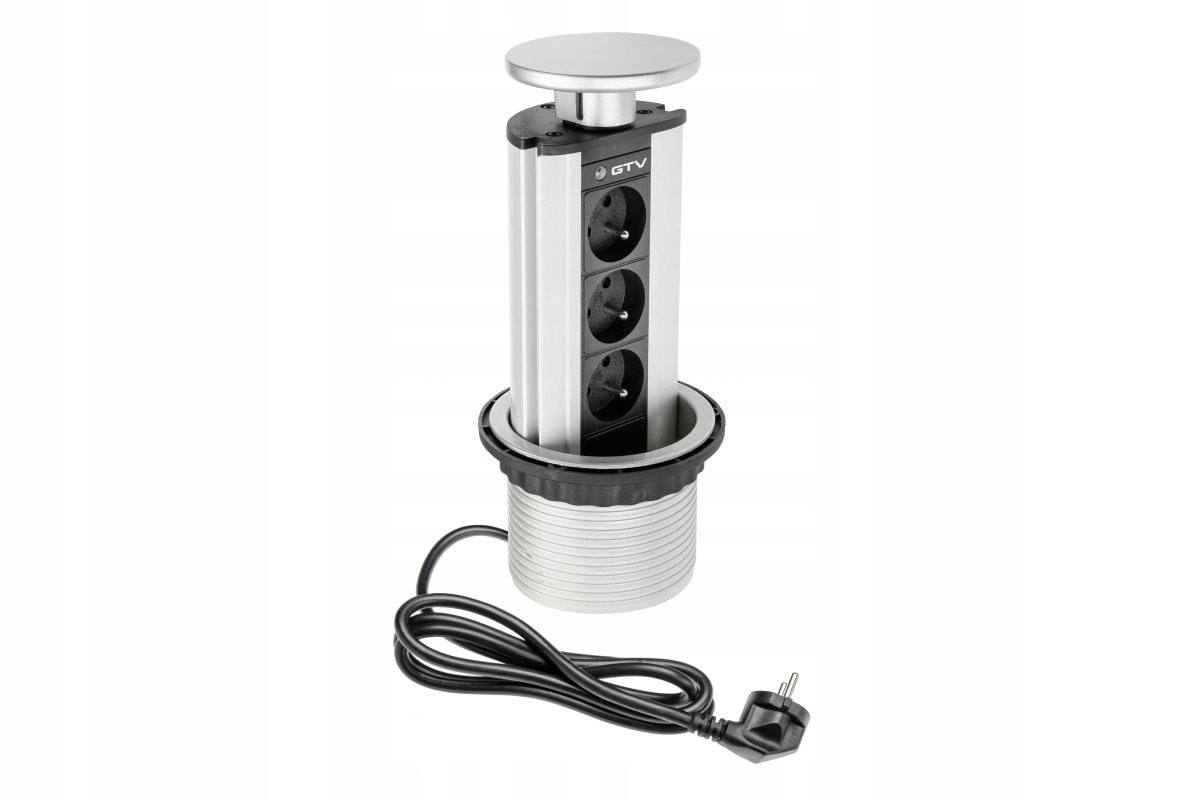 Gniazdo meblowe Gtv 100mm 3x gniazdo z uziemieniem (srebrny) AE-BPW3GU-80