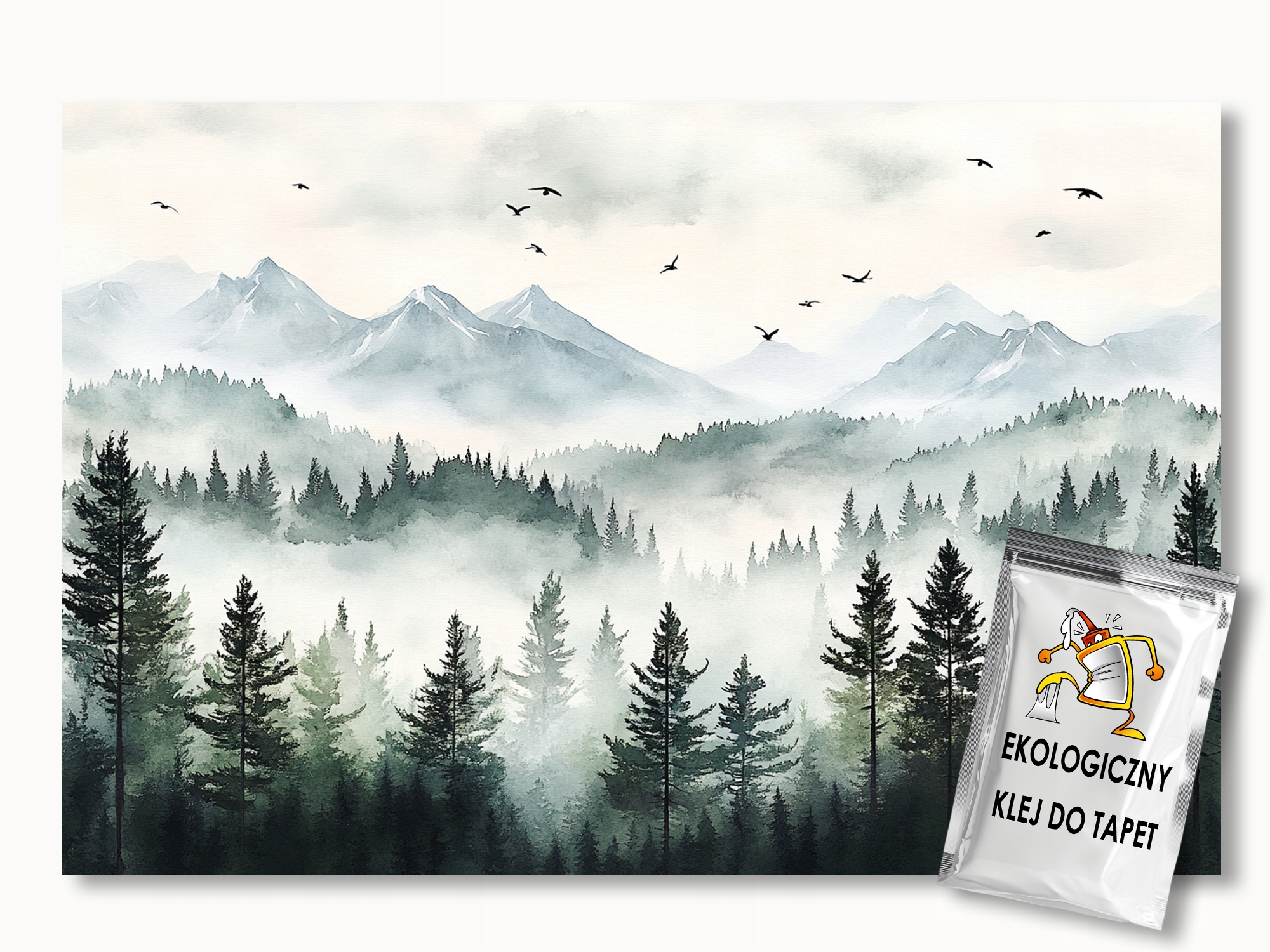 Fototapeta Flizelina Hory Les Mlha Ptáci Skandinávský Styl 400x280 155g