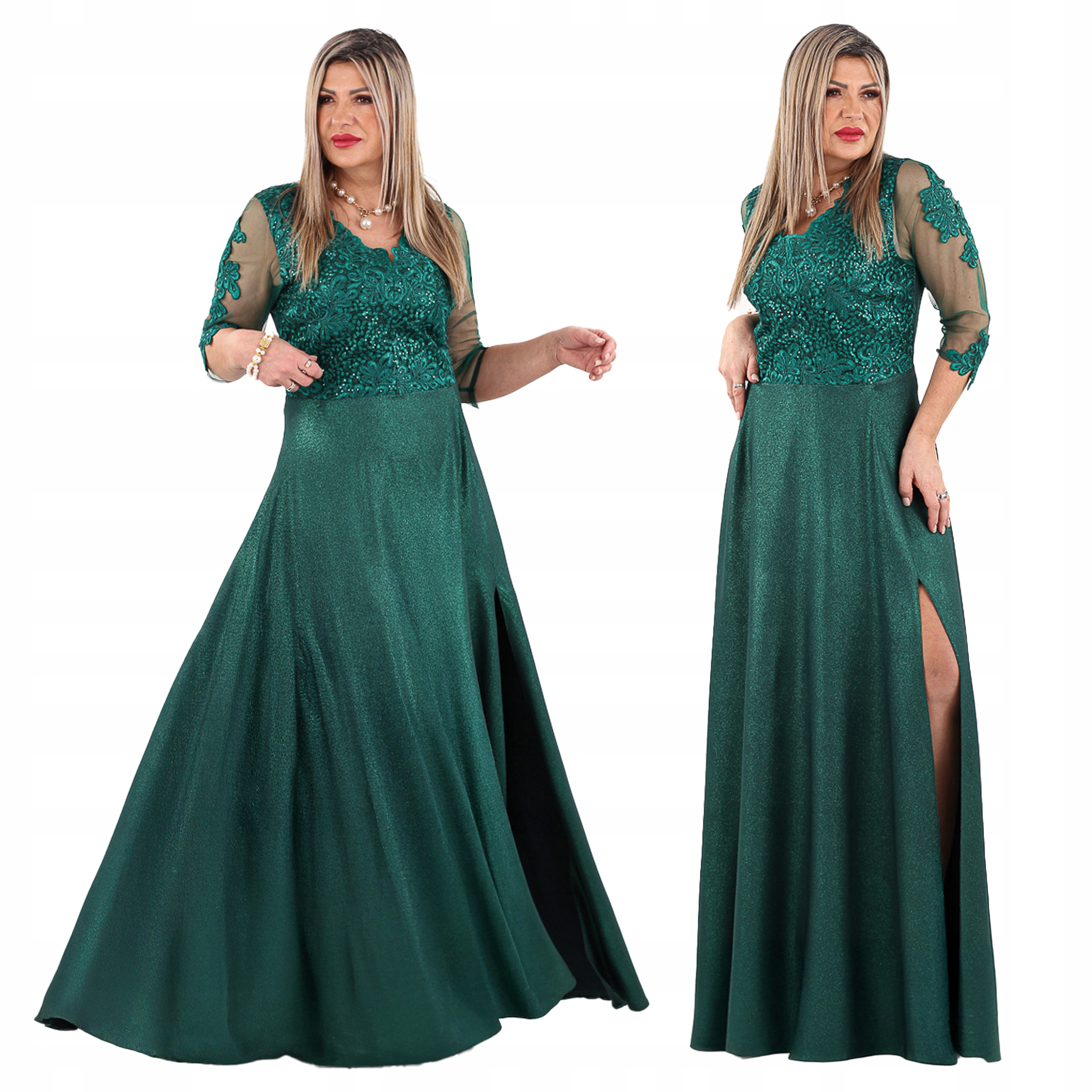 Sukienka wizytowa z rozcięciem Polski Producent duże rozmiary na wesele