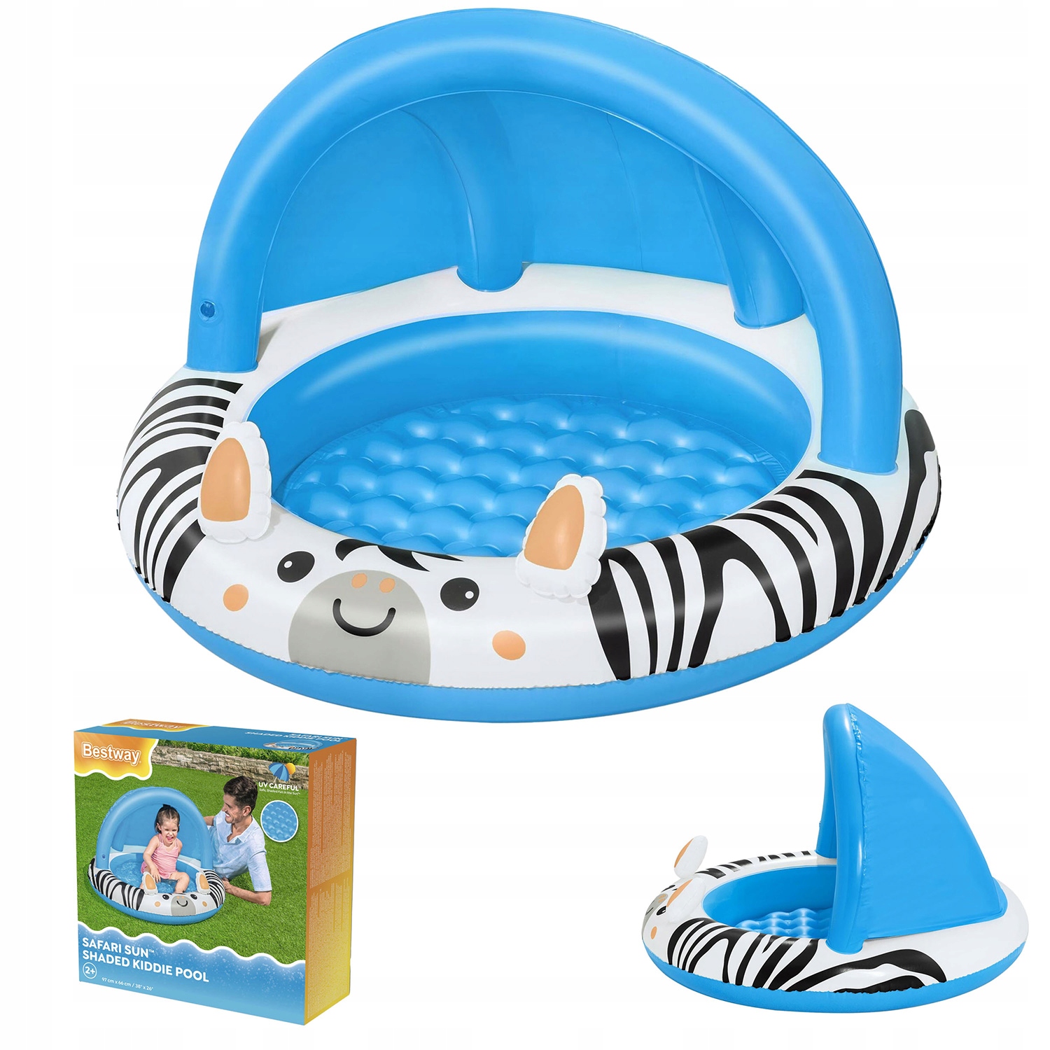 Basenik dla dzieci Bestway 97×66 cm z daszkiem – wzór zebra
