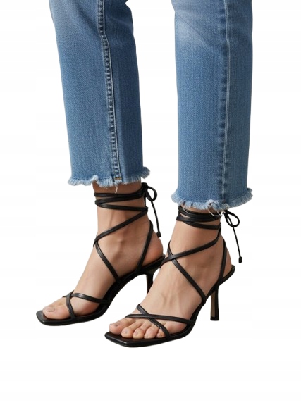 Na Kd Černé Gladiátorky Na Podpatku Se Zavazováním Vpředu 36 U1A