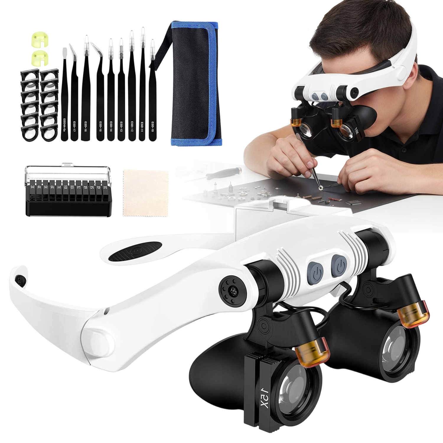 Precizní hodinářské brýle s Led osvětlením Čočky 3x-15x