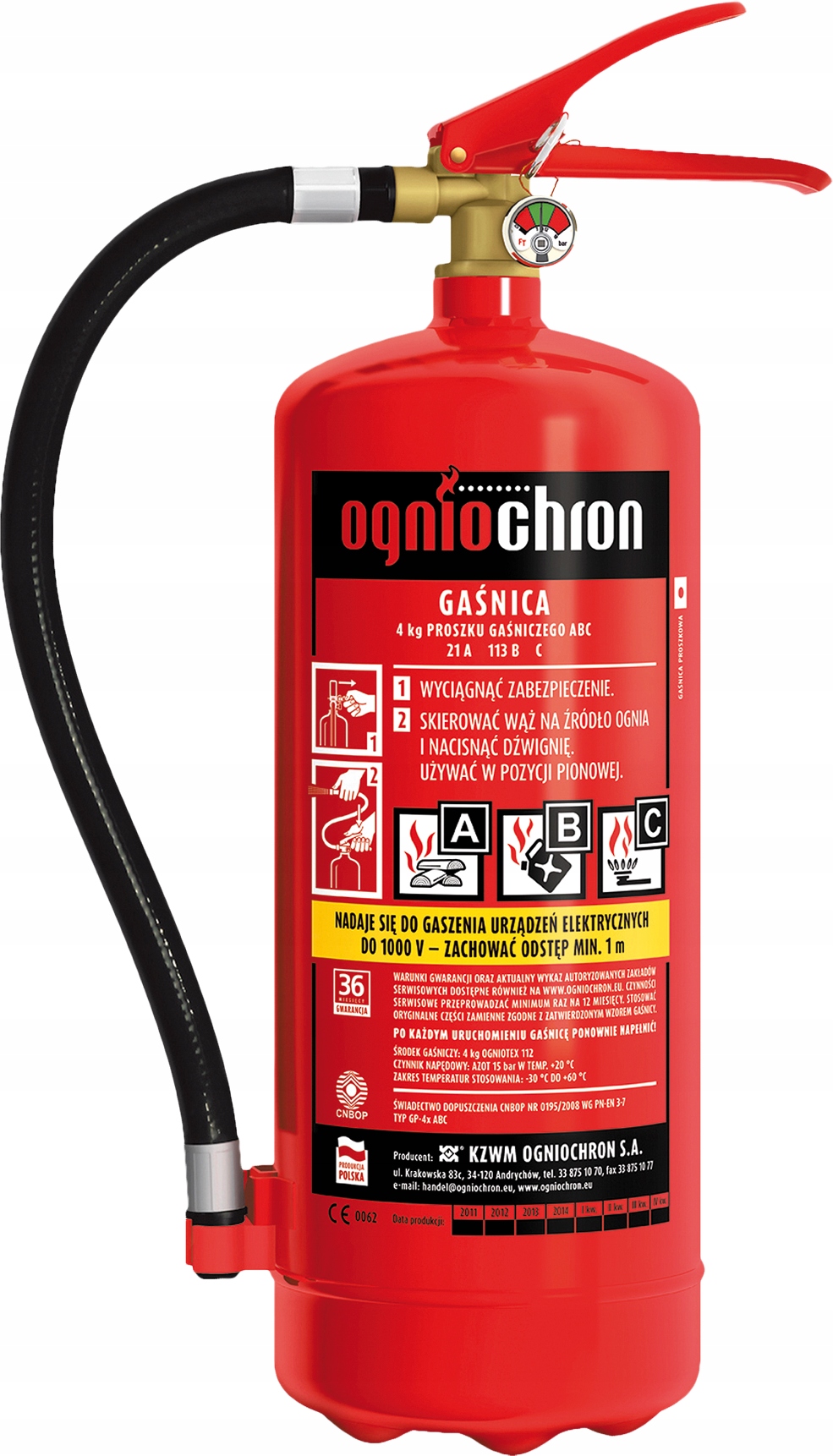 Gaśnica proszkowa Ogniochron GP-4x Abc/mp 4 kg