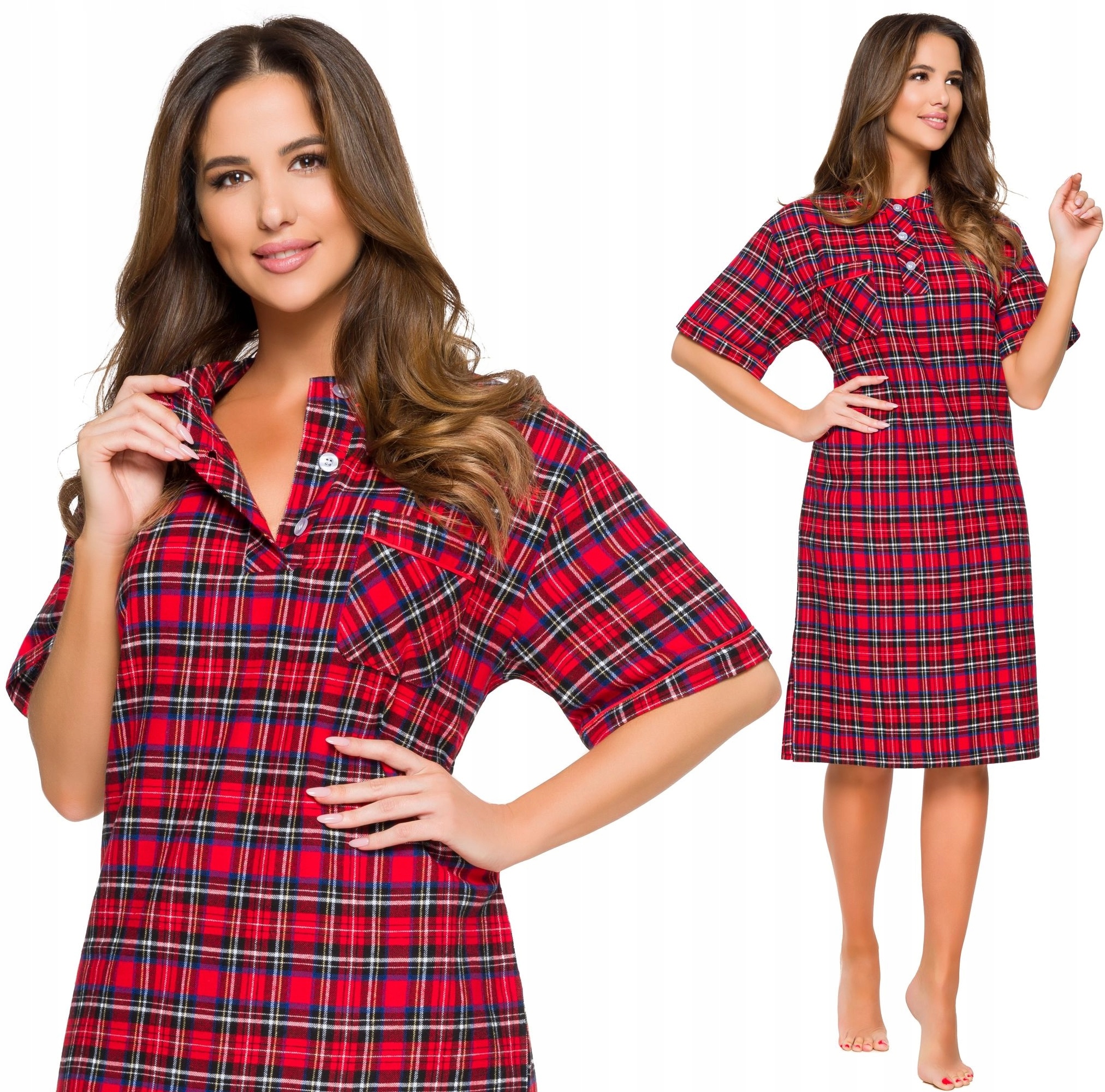 FLANELOWA BAWEŁNIANA DAMSKA KOSZULA NOCNA S