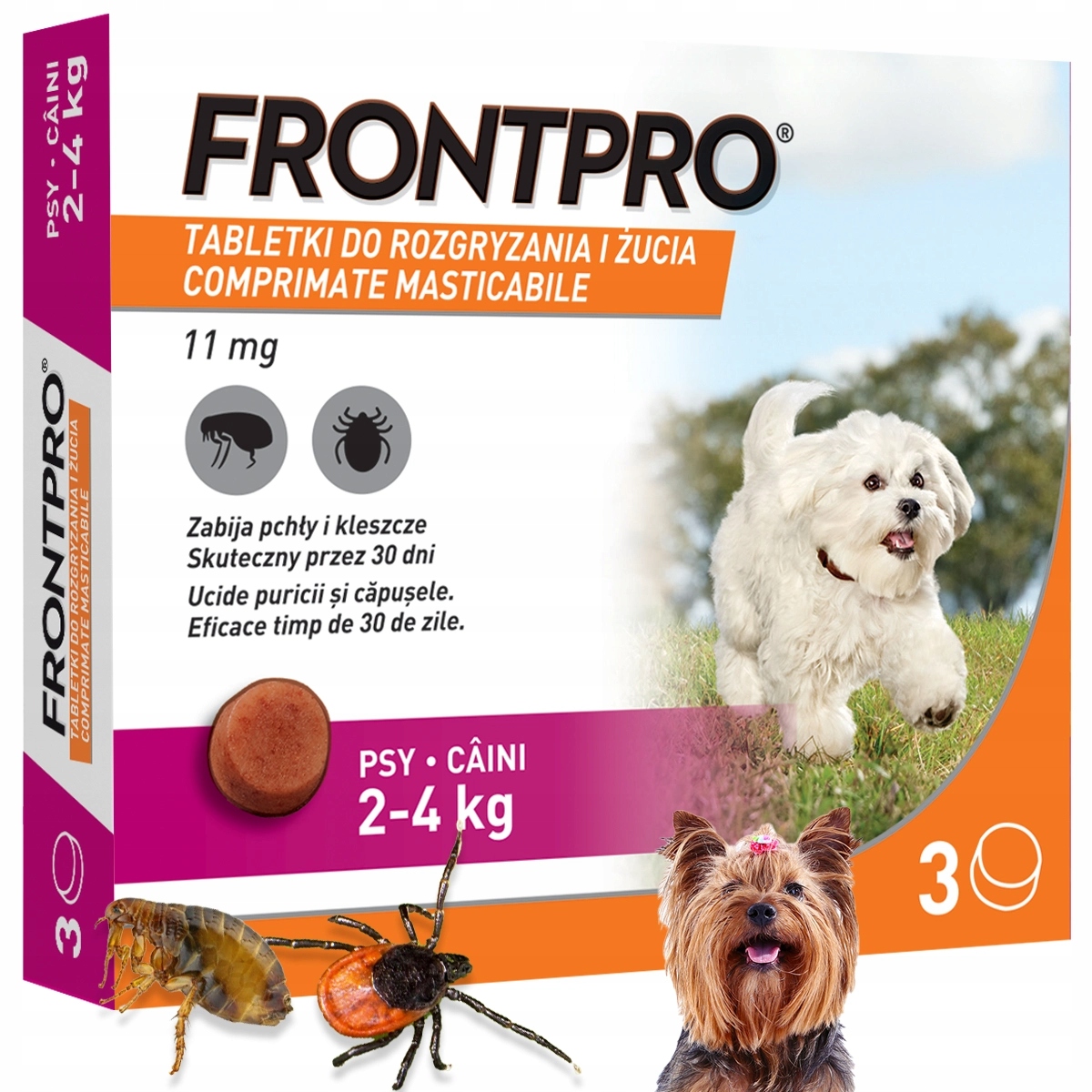 Frontpro tabletki 3 sztuki na Kleszcze Pchły dla Psa 2-4 kg na 3 miesiące