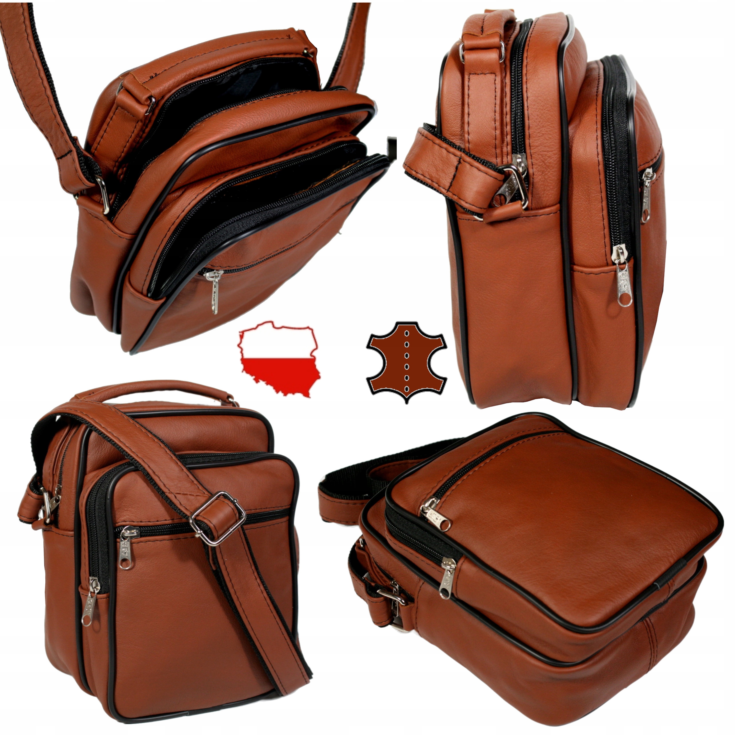 Pánská hnědá kožená taška přes rameno s rukojetí kabelka přes rameno polská výroba