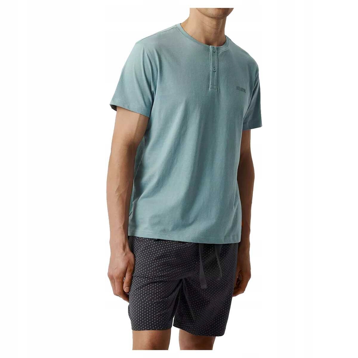Atlantic Pánské pyžamo s krátkým rukávem bavlněné 386 modré grafit 2XL