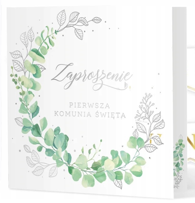 Zaproszenie na Pierwsza Komunia Święta Eukaliptus srebrny 1 sztuka