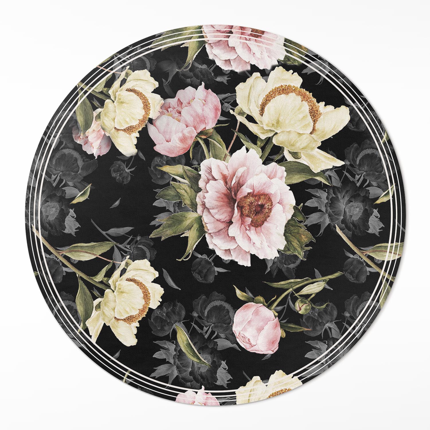 Okrúhly vinylový koberec do bytu Rozmer ⌀ 110 cm Elegantné vintage kvety