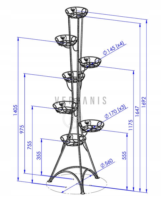 DUŻY KWIETNIK KOLUMNA 7-KA METALOWE VERSANIS 131 Marka Versanis