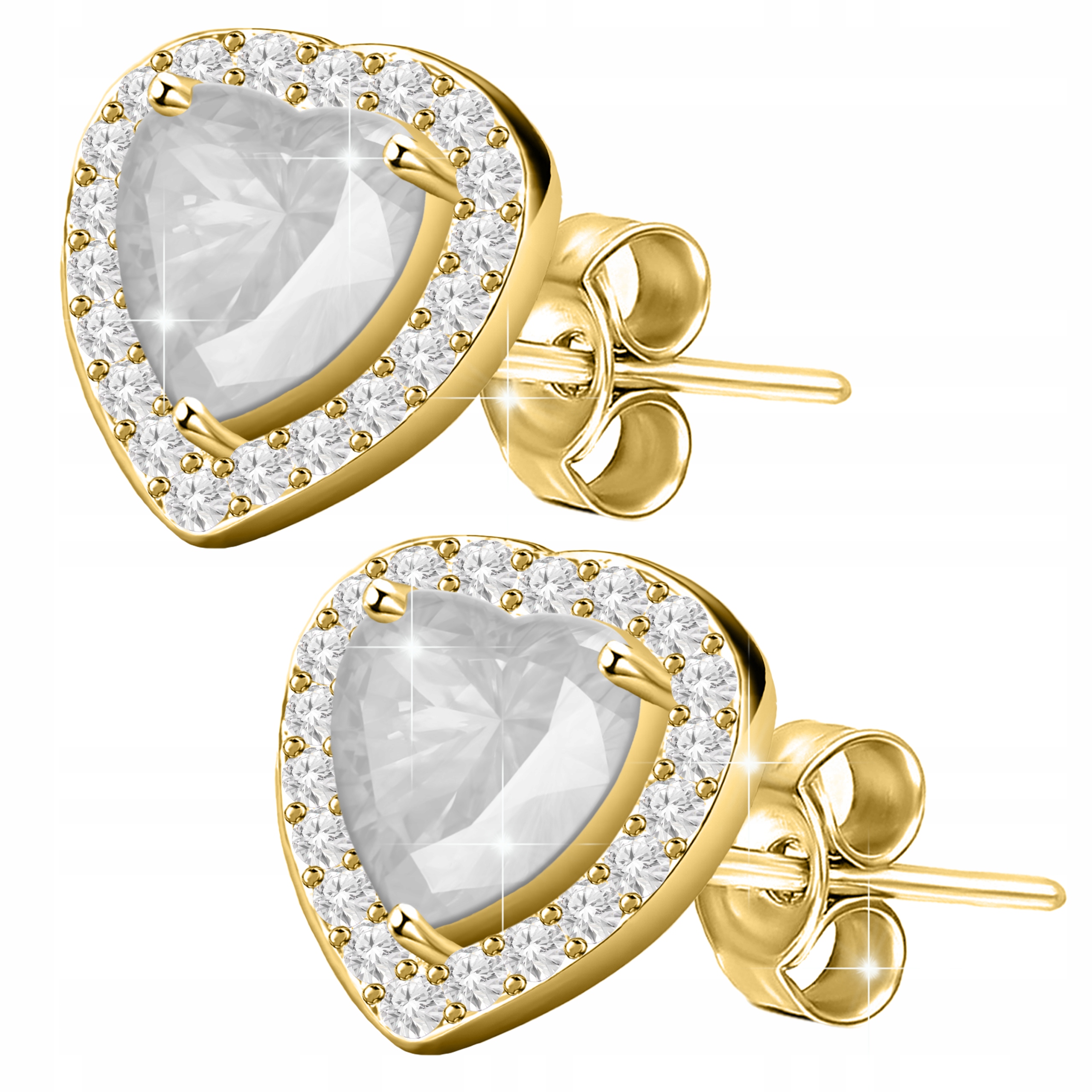 Zlaté Náušnice s Puzetou Křišťálová Srdce Bílá Srdíčka se Zirkony