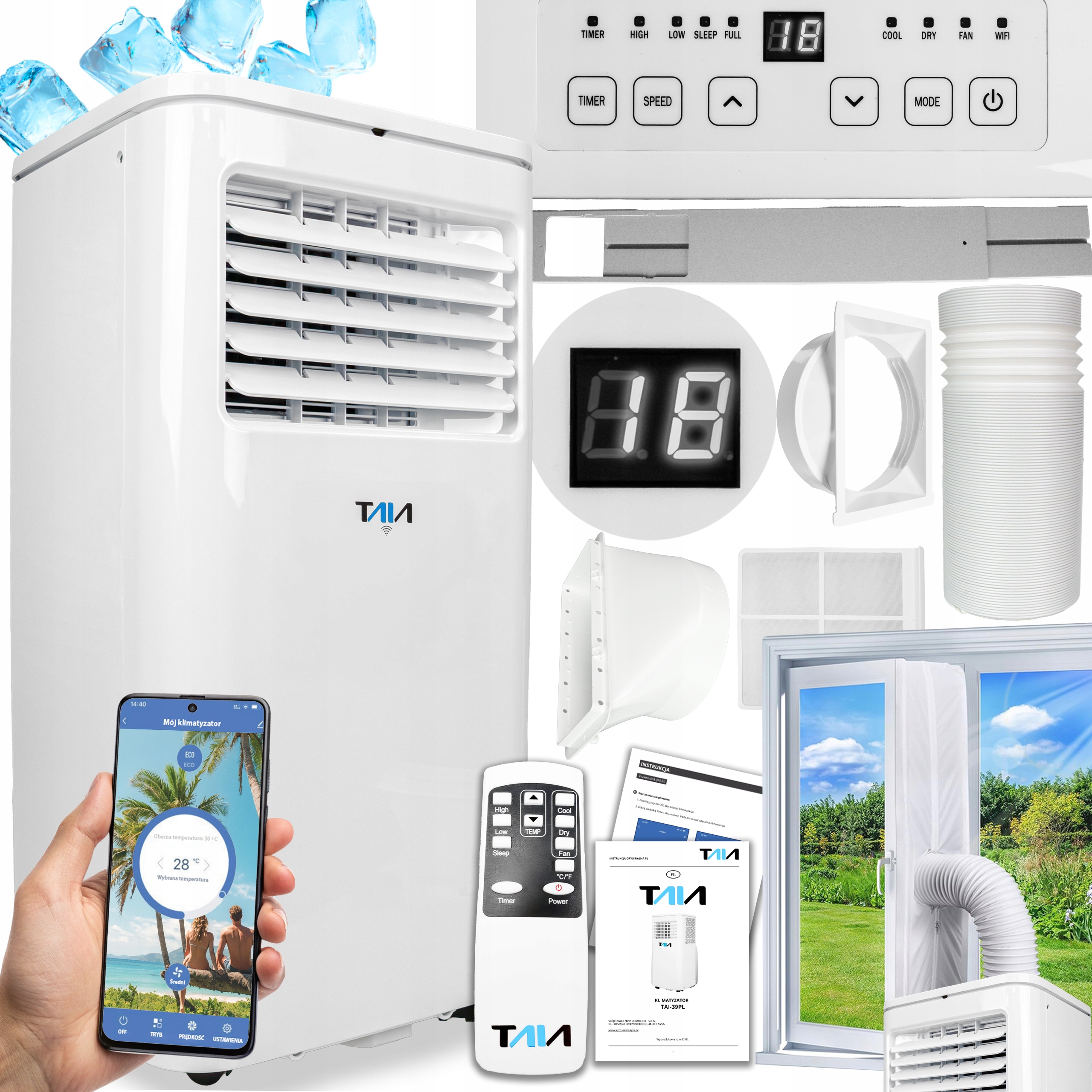 Přenosná Klimatizace 2,50 kW Tichý Wifi Odvlhčovač Led Turbo Chlazení XXXL