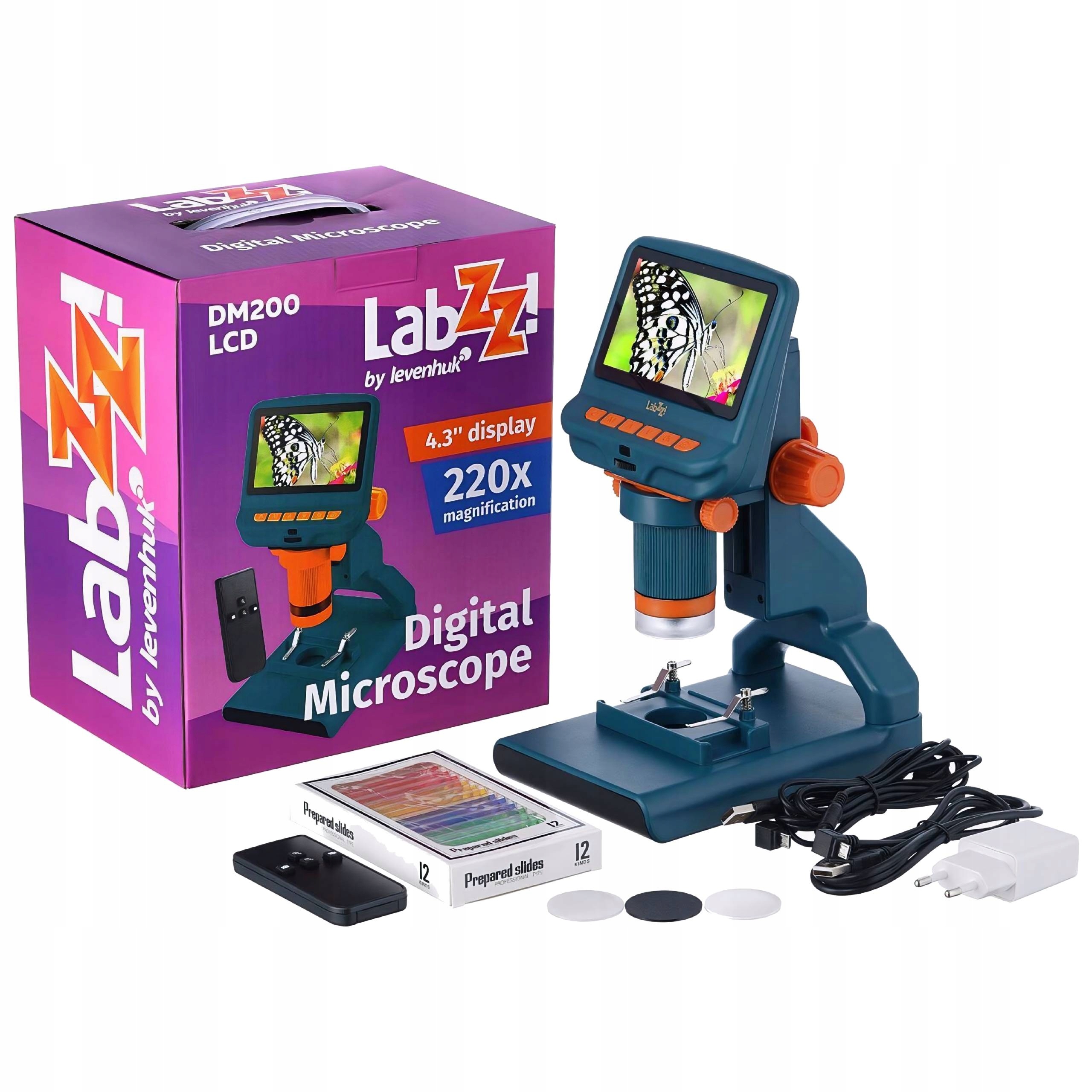 Mikroskop cyfrowy, szkolny, kolorowy LCD 4.3" 17-220x /Levenhuk LabZZ DM200