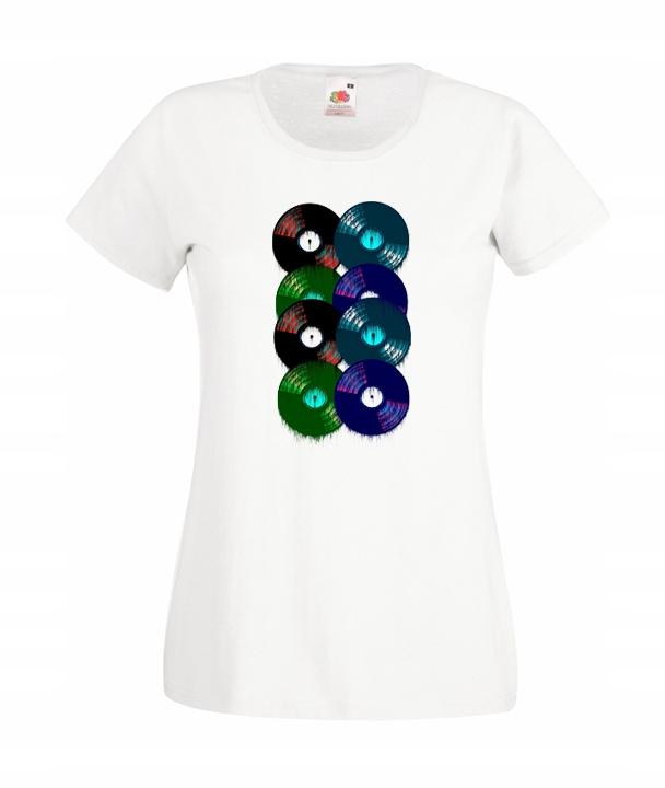 

XL Koszulka Damska Vinyle Winyl Retro Płyty Wzory