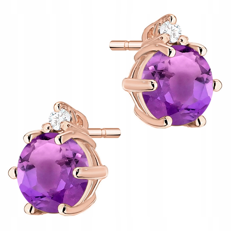 Zlaté Náušnice Dámské Dýka pr. 585 Ametyst 1,00 ct a Brilianty 14k