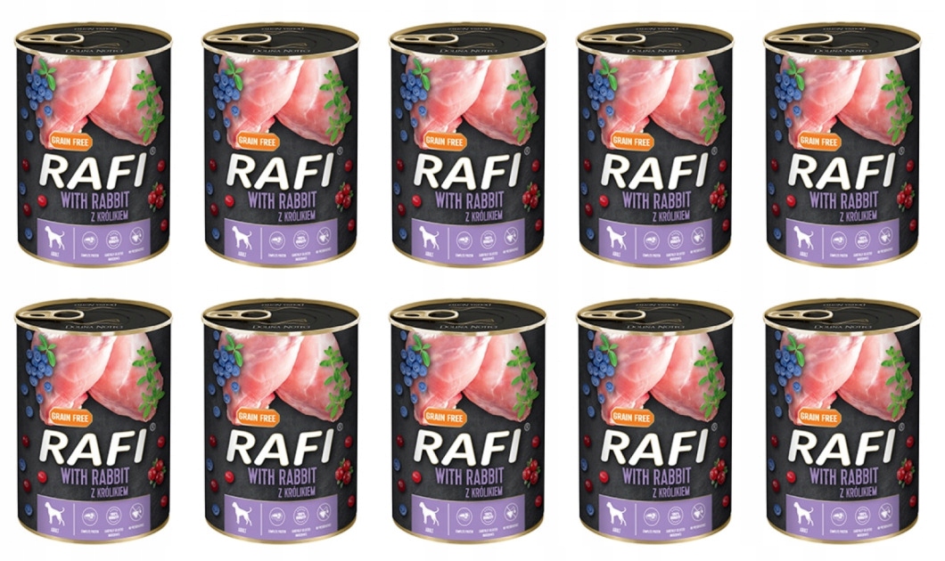 Levně Krmivo Mokré Pro Psa S Králíkem 800 G Rafi X10 Ks