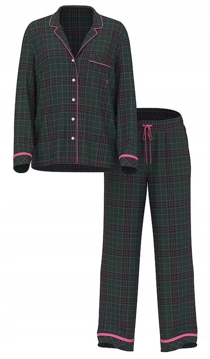 Dlouhé flanelové pyžamo Victoria's Secret zelené s kostkovaným vzorem, velikost M (L) Regular