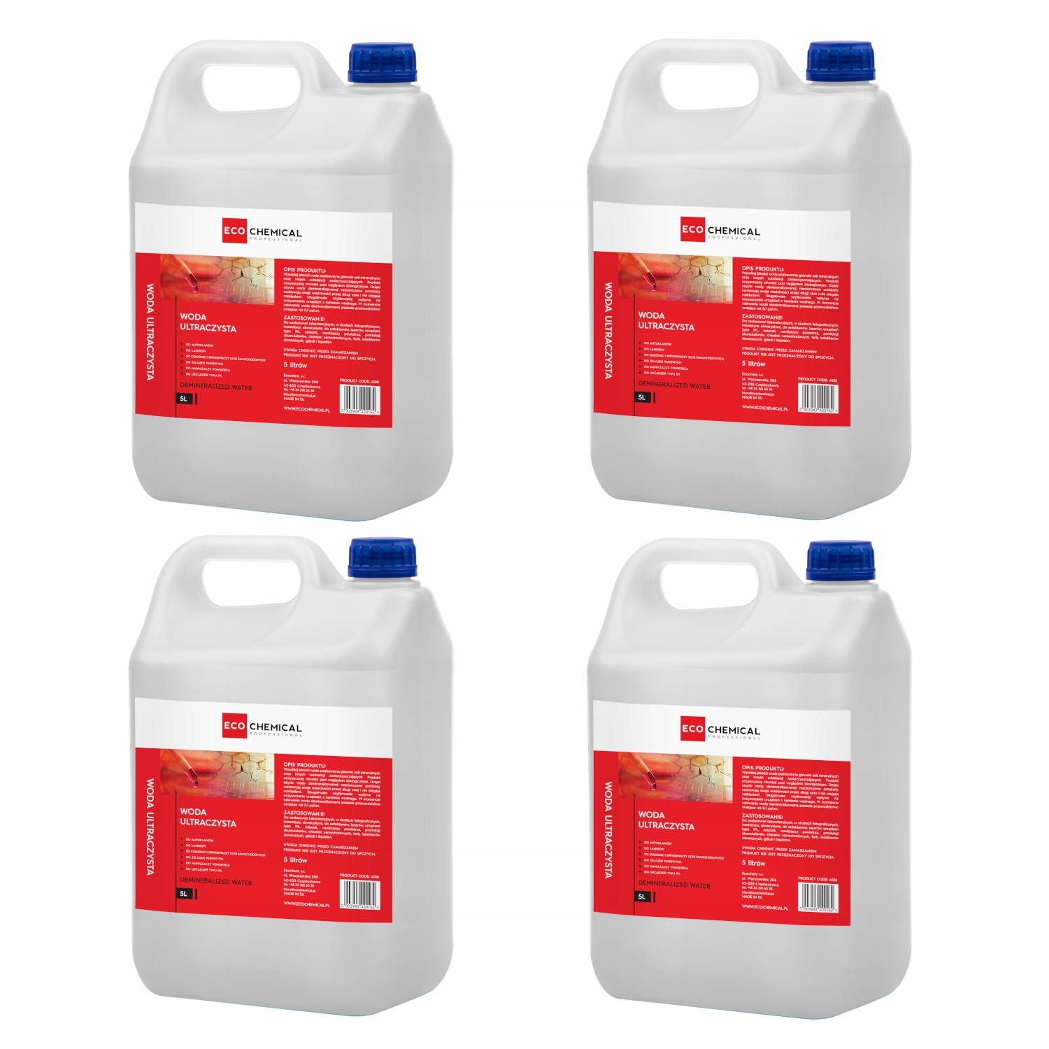 WODA DEMINERALIZOWANA 600L ULTRACZYSTA BADANIA Producent Ecochemical