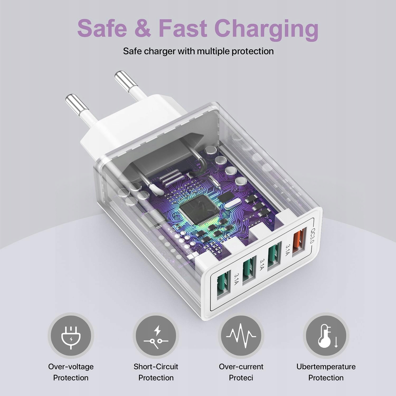 USB ŁADOWARKA 4-Portowy Adapter 33W QC 3.0 Szybkie Ładowanie — miniatura 5