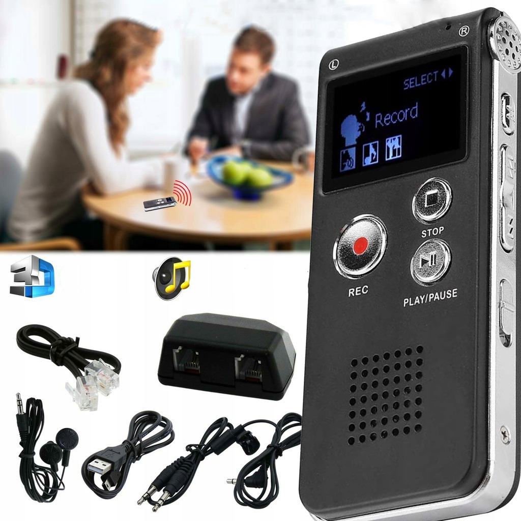 Цифровой диктофон профессиональный шпион MP3 8GB аккумуляторная батарея